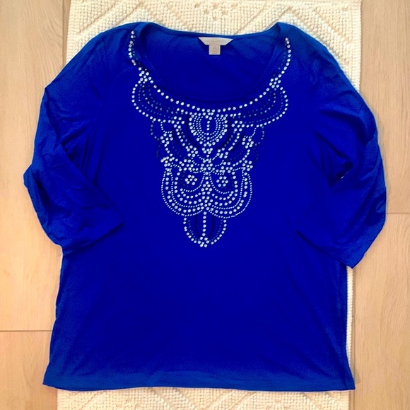 Gorgeous royal blue bedazzled blouse - Picture 3 of 5